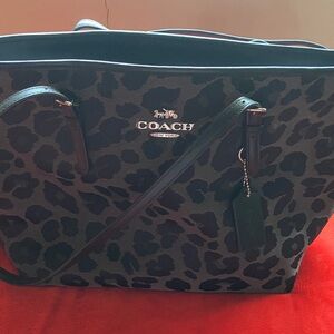 Coach Black and Gray Leopard Print Tote